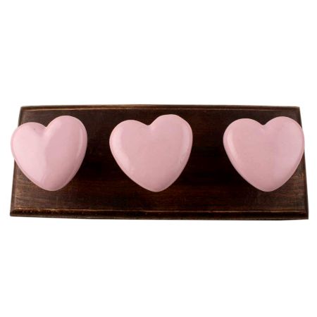 Pink Heart Ceramic Wooden Hook